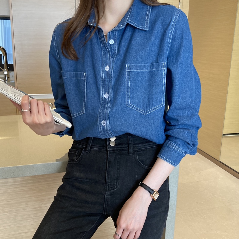 Áo Sơ Mi Denim Tay Dài Dáng Rộng Thời Trang Xuân Thu Dành Cho Nữ