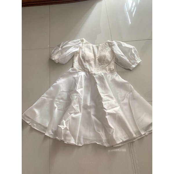 Thanh lí đầm váy dạ hội, dự tiệc, prom BUNN STORE Sophia bigsize trắng xòe tay phồng