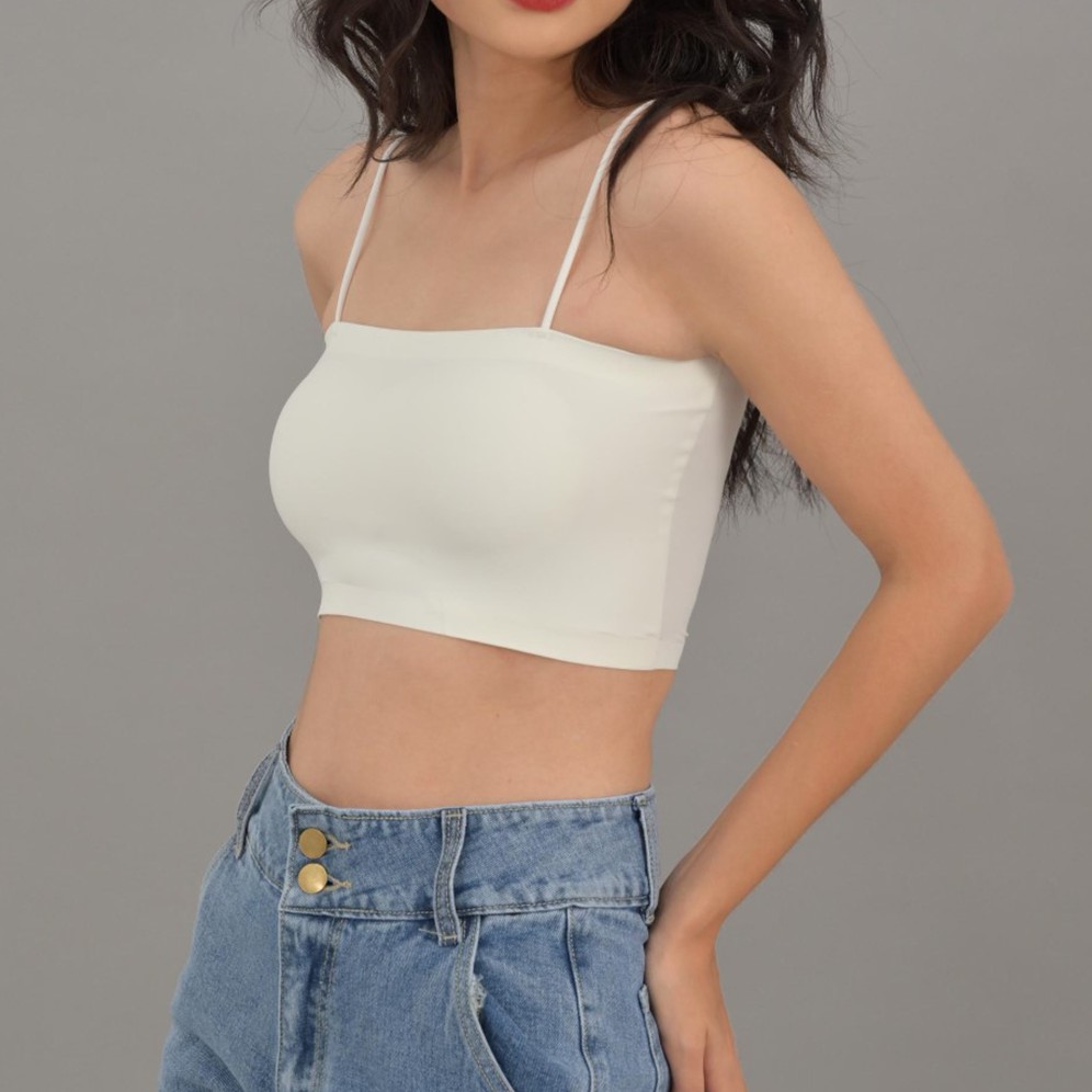 ÁO CROPTOP HAI DÂY TRƠN CHUBBIE hai màu trắng/ đen - SMOOTHIE CROPTOP