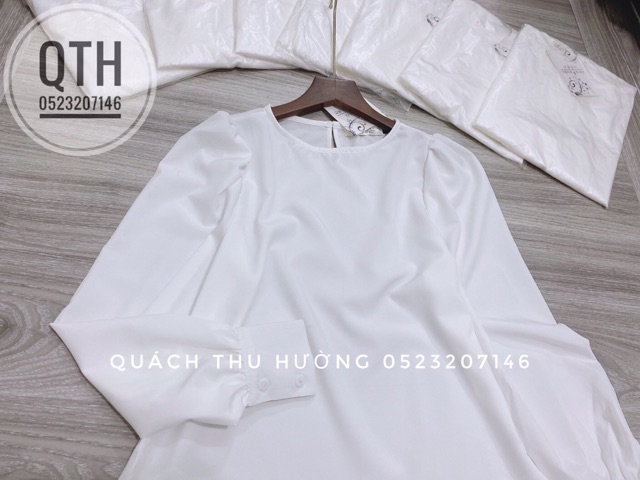 [Ảnh Thật + Video] Áo Sơ Mi Trắng Cổ Tròn Tay Bồng