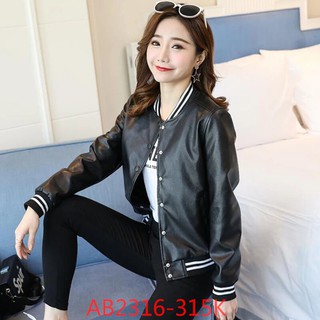 (AB2268 ĐEN TRẮNG) Áo khoác da nữ phối viền màu trẻ trung phong cách thời thượng