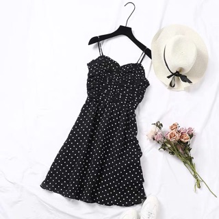 Váy 2 dây chấm bi sẵn đen