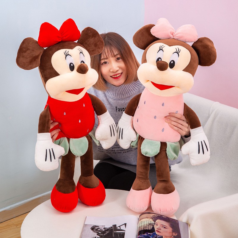 Gấu bông chuột Mickey dâu tây 2 màu đỏ hồng kích thước 40-65-80cm NEOCI