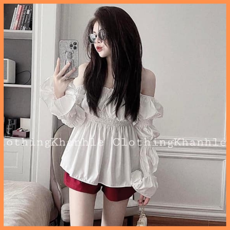 Set Áo Thô Trễ Vai Mix Quần Tacta Đỏ Siêu Xinh Có Ảnh Thật THỜI TRANG1989 áo trễ vai tay bồng ULZZANG hàn quốc nữ