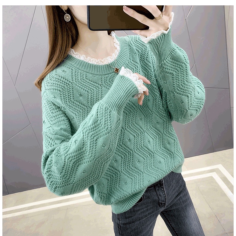 Áo len cổ tròn Áo Len Nữ Pha Ren Phong Cách Hàn Quốc AL50