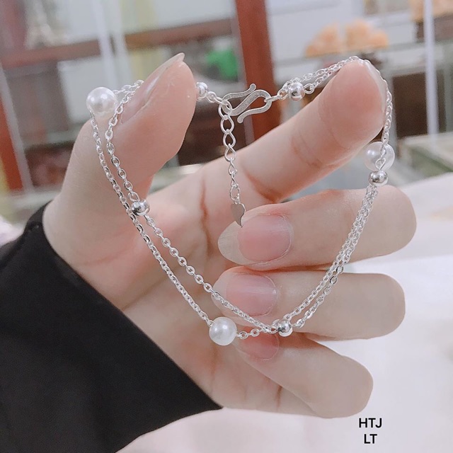 LẮC TAY NỮ DÂY KÉP ĐÍNH TRAI - TRANG SỨC BẠC
