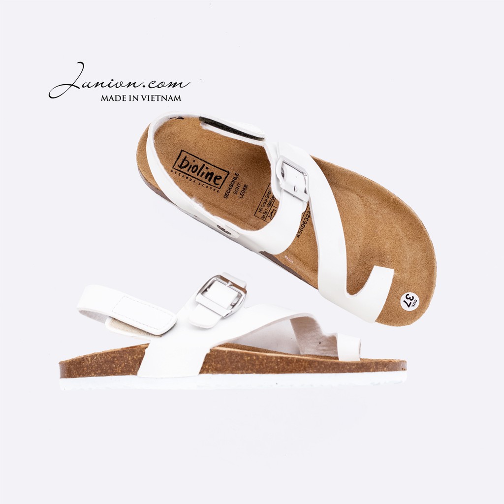 [DA PU/CHỐNG NƯỚC] PU20-Dép da sandal xỏ ngón Unisex, Màu đen, đế trấu Bioline Birken - Xuất khẩu châu Âu - Juni Store