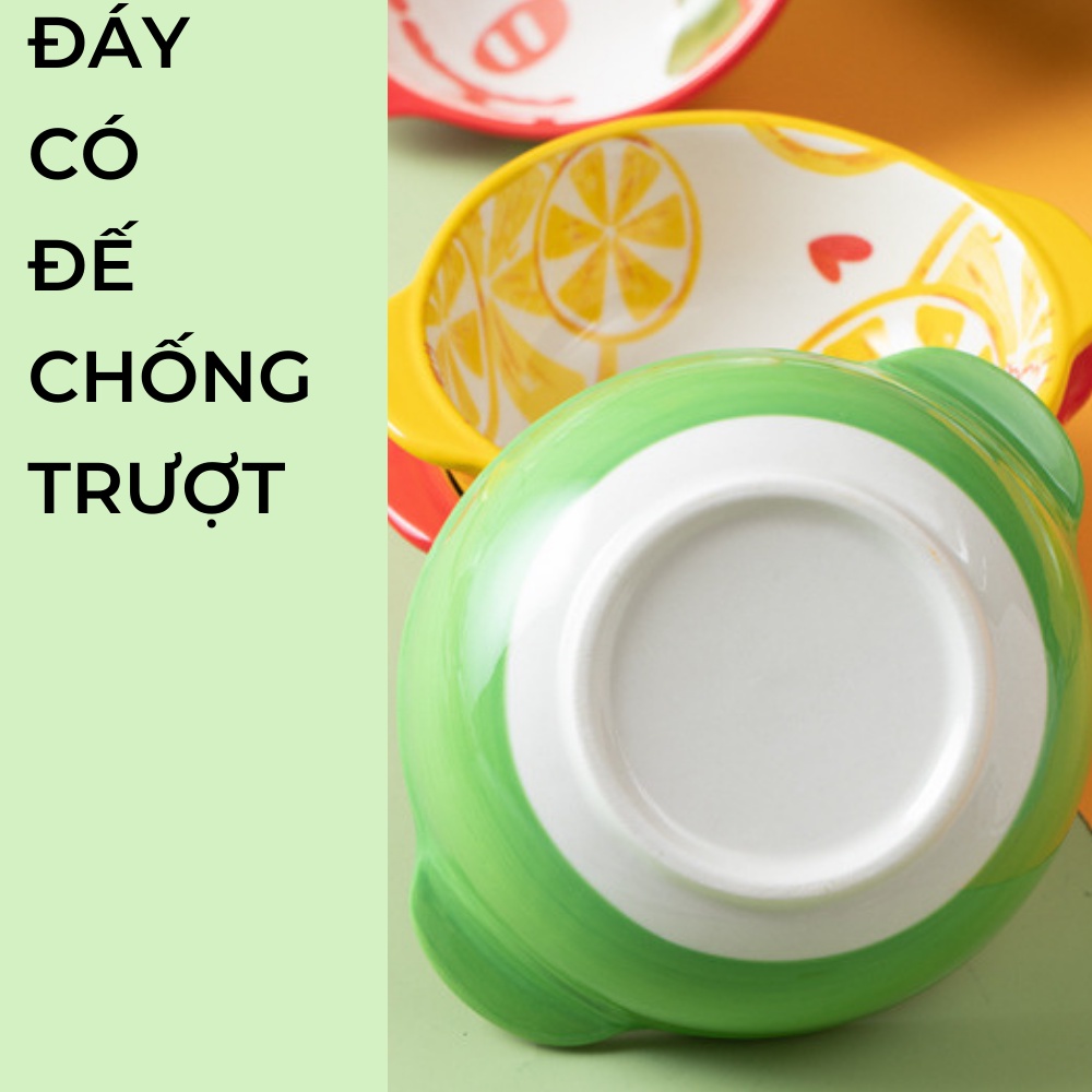 Bát  gốm sứ ăn cơm ăn dặm cho bé có quai cầm dễ thương hình thỏ 400ml LABAMO BS03