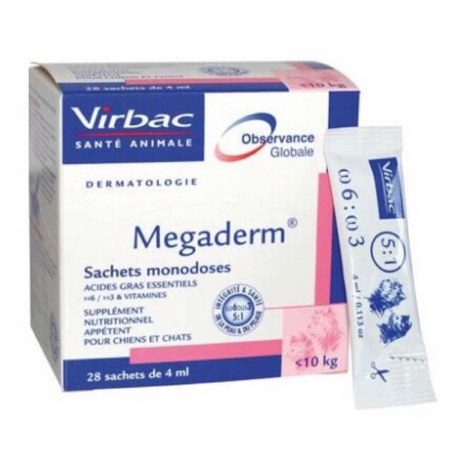 MEGADERM Gel ăn dinh dưỡng chứa Omega 3 và Omega 6 giúp mượt da lông và giảm ngứa.