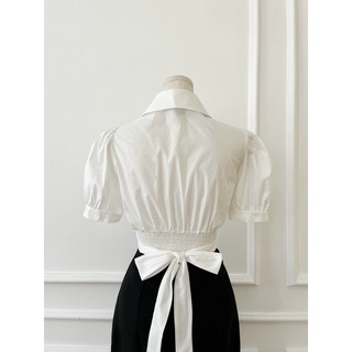 Áo sơ mi croptop cột nơ