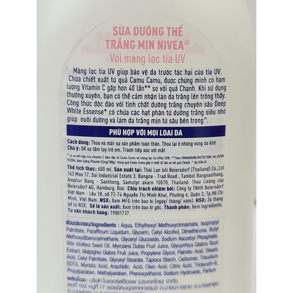 Sữa Dưỡng Thể NIVEA Extra White Q10 Dưỡng Ẩm Trắng Da 600ml Thái Lan