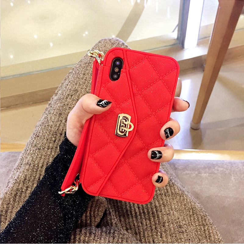 For iPhone XS Max XR11 12 13 Pro 8 7 6S 6 Plus Card Slot Fashion Soft Silicone With Long Chain Case