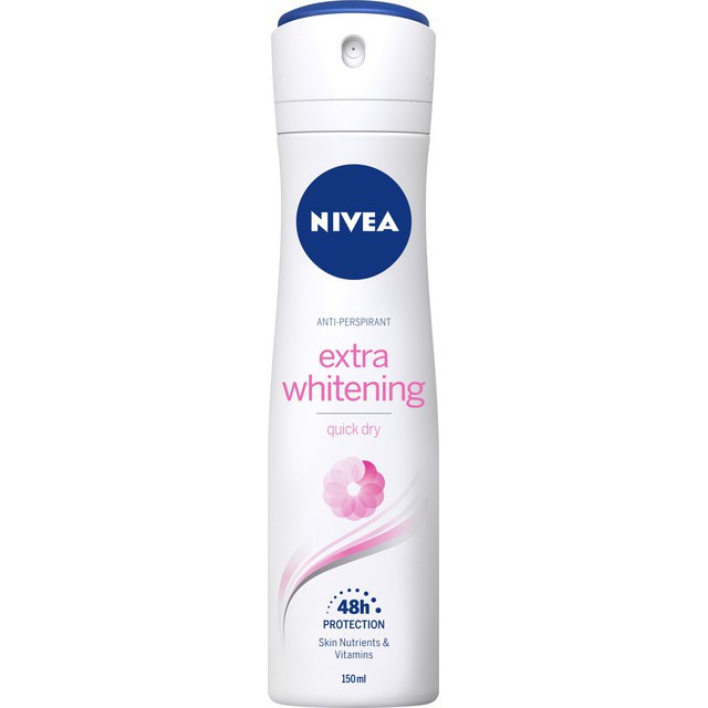 Xịt Ngăn Mùi Nivea Extra Whitening Trắng Mịn Mờ Vết Thâm (150Ml) - mỹ phẩm ola