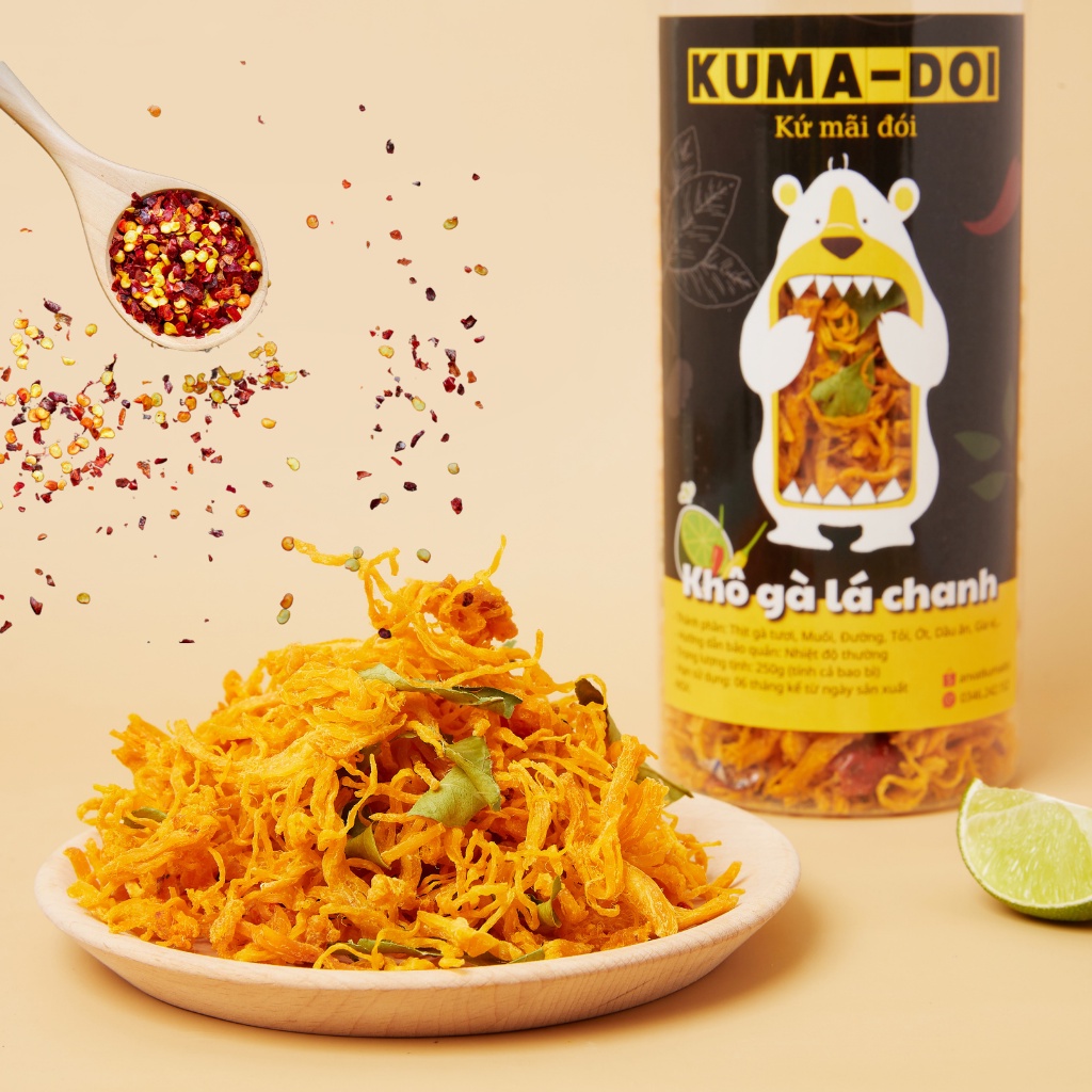 Đồ ăn vặt Khô gà lá chanh xé cay 300g KUMA-DOI ăn vặt tuổi thơ Sài Gòn ngon mà rẻ | BigBuy360 - bigbuy360.vn