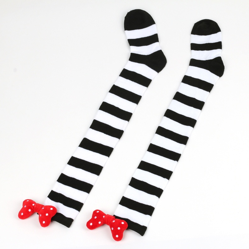 Tất Dài Qua Gối Đính Nơ 3D Dễ Thương Hóa Trang Tiệc Giáng Sinh