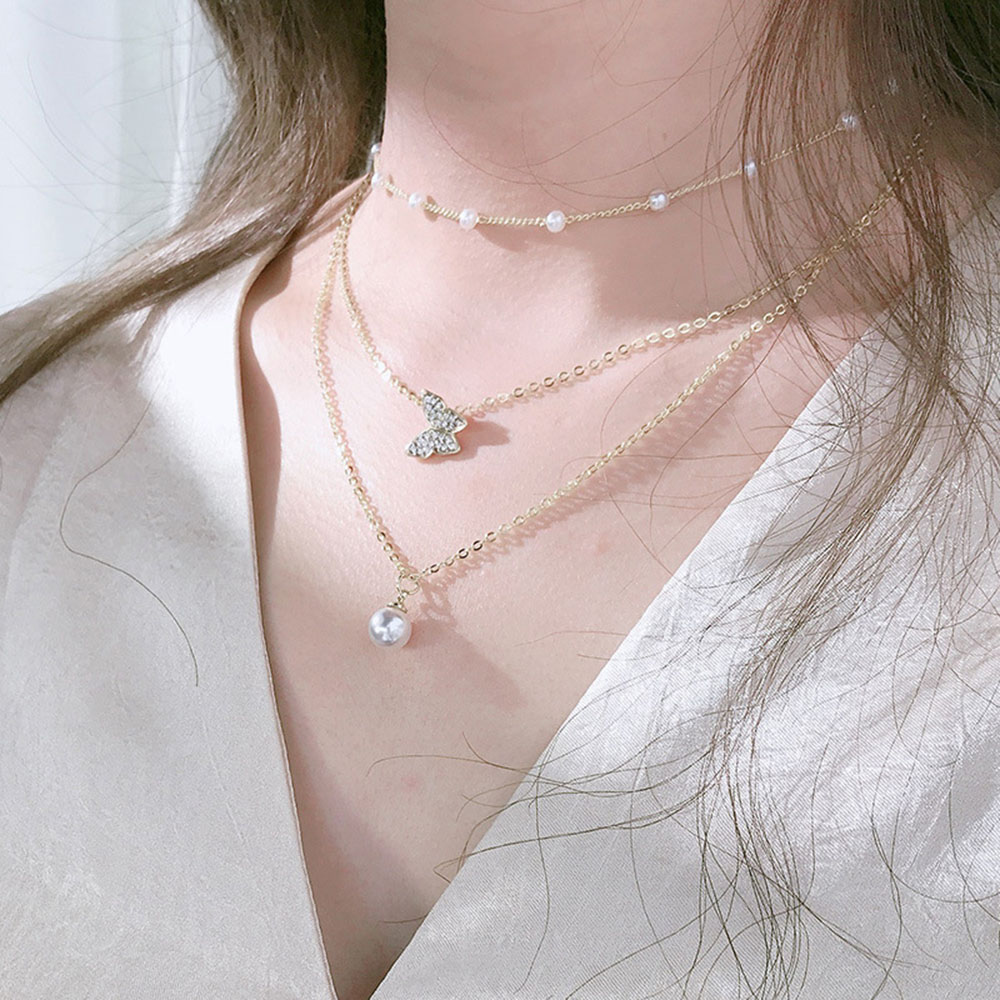 vòng cổ Hợp Kim Nhiều Lớp Mặt Hình Bướm Xinh Xắn Cho Nữ