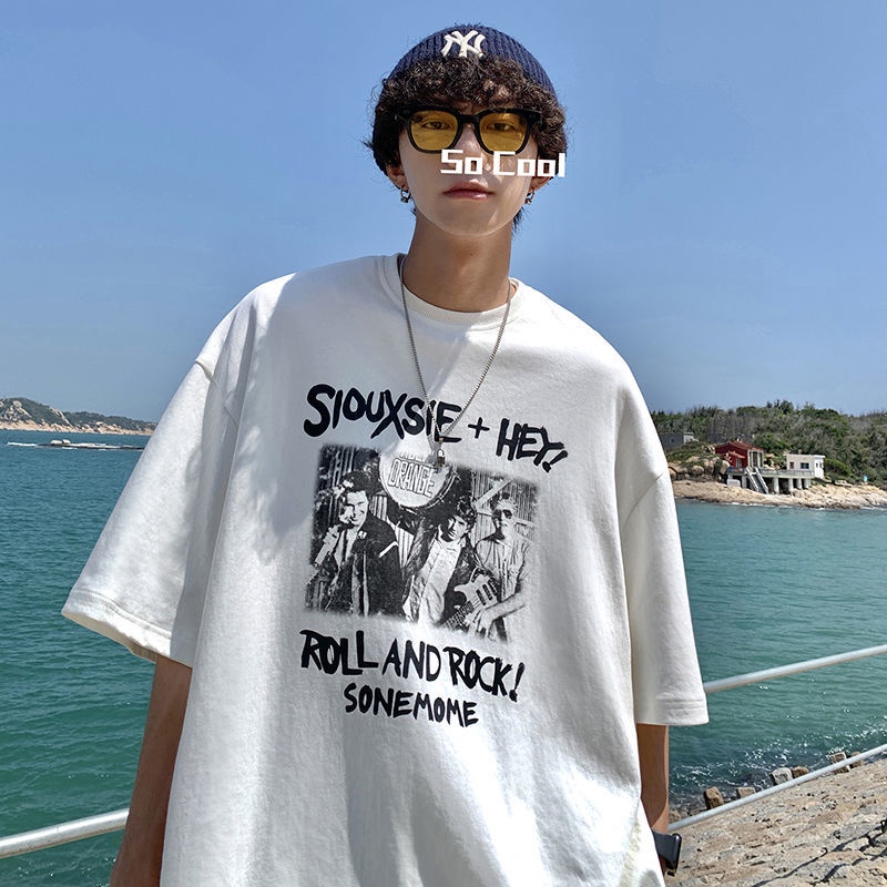 Áo Thun Ngắn Tay Dáng Rộng In Họa Tiết Vintage Cá Tính Theo Phong Cách Hip Hop Dành Cho Nam