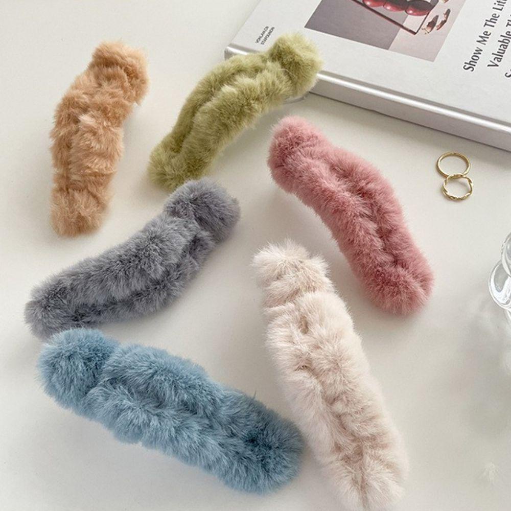 VANES1 Kẹp Tóc Phủ Lông Cỡ Lớn Thời Trang Thanh Lịch Cho Nữ