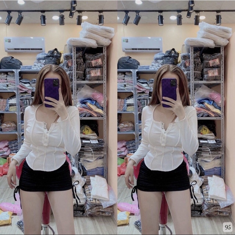 Áo thun gân body tay dài vạt bầu