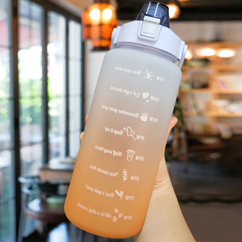 PVN31921 Bình nước 2 lít kèm sticker màu cầu vồng cute có ống hút, vạch chia nhắc giờ