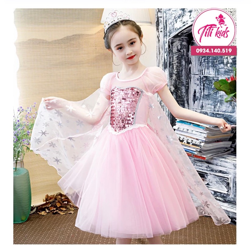 Đầm Elsa Bé Gái TiTiKids Đầm Elsa Hồng CC060