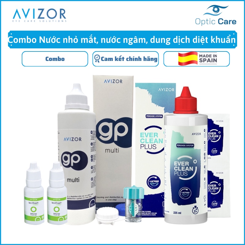 Combo 2 Nước mắt nhân tạo, 1 nước ngâm & 1 dung dịch diệt khuẩn lens kính áp tròng Avizor