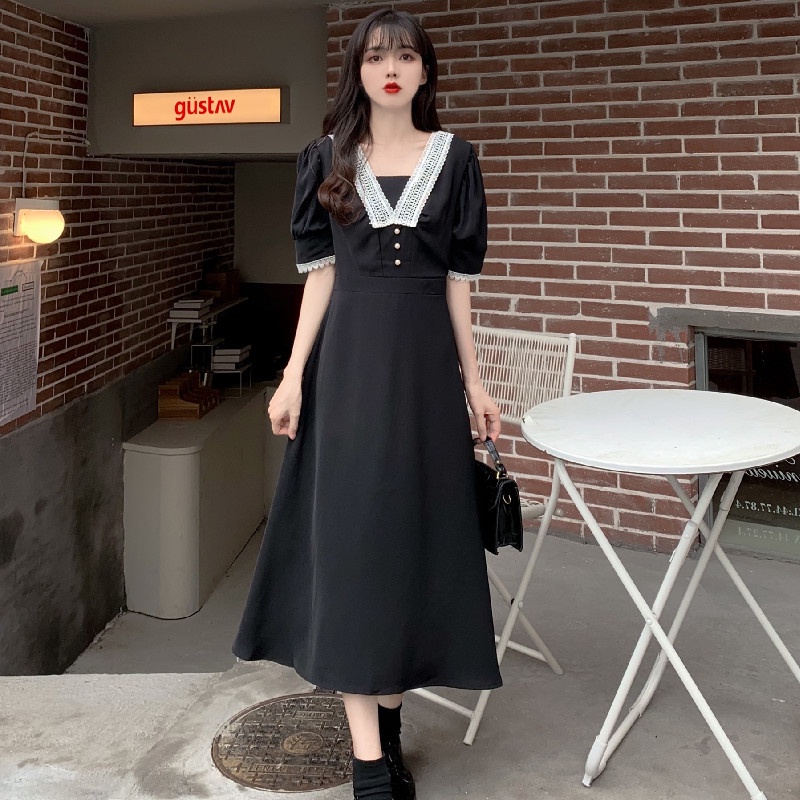 váy tiểu thư phối cổ ren hàng QC (V07)