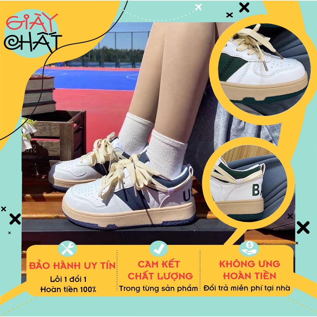 Giày thể thao nữ chất da mềm phối màu trẻ trung, Giày nữ đế bằng phong cách retro ulzzang đẹp cá tính thời trang