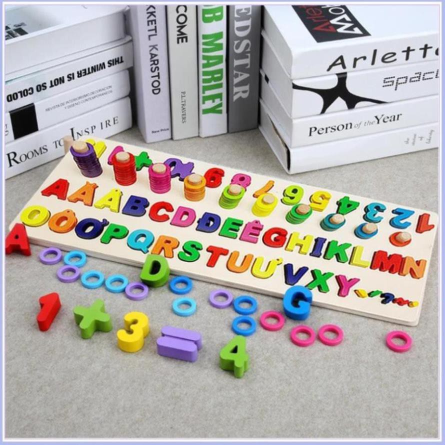 GIÁ TẠI XƯỞNG -  Đồ chơi Bảng ghép chữ cái và cột tính học đếm cho bé- Logic toán học và tiếng việt