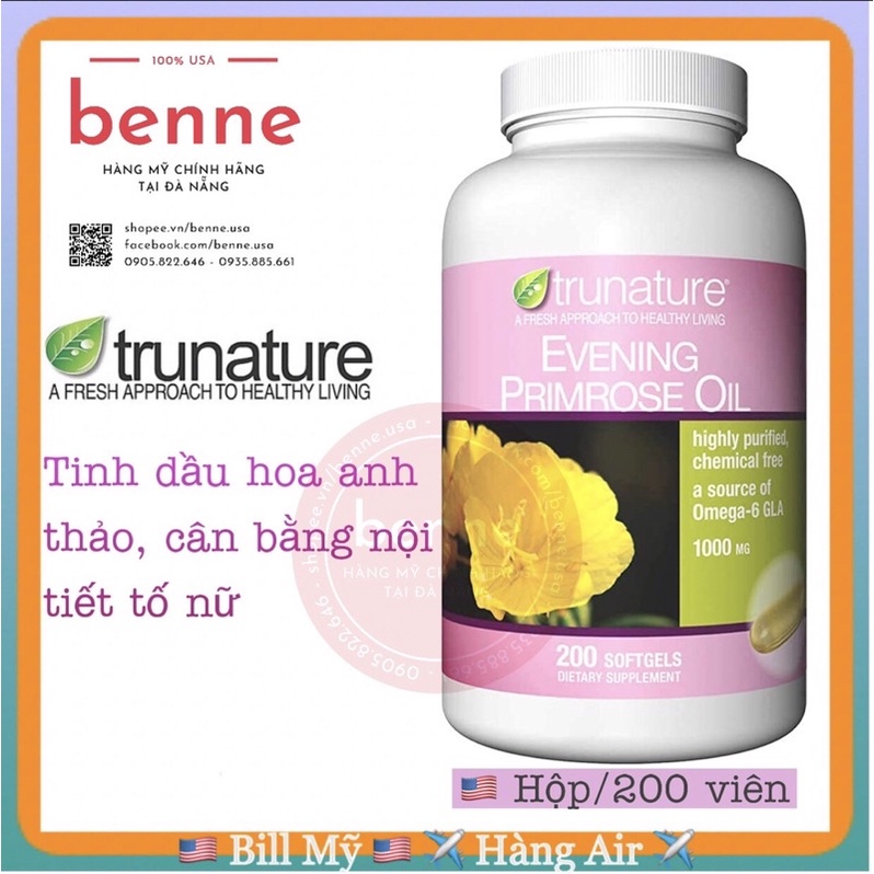 Viên uống tinh dầu Hoa Anh Thảo Trunature Evening Primrose Oil 1000mg 200 viên của Mỹ