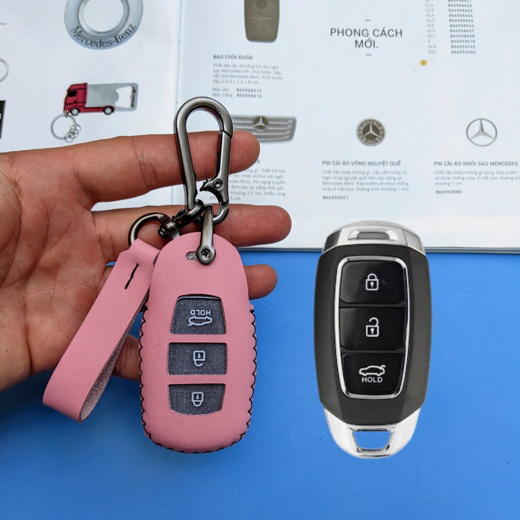 Bọc chìa khóa accent,ốp chìa khóa santafe,Bao da chìa khóa kona 3 nút bấm (HC3M Móc D)