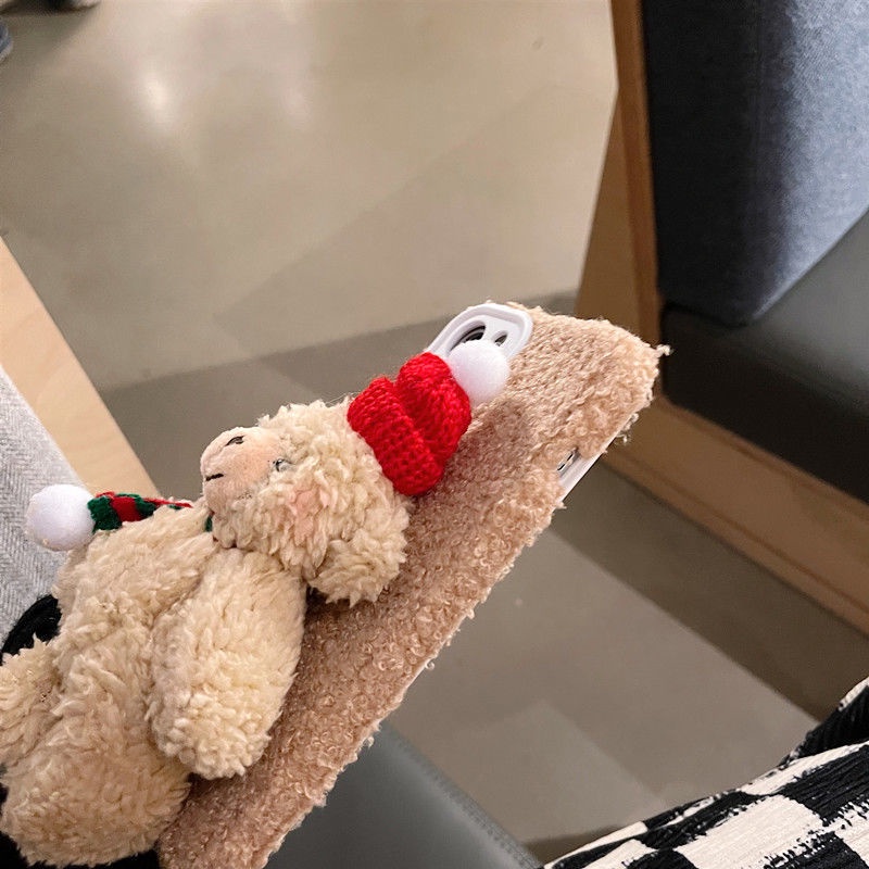 Ốp Điện Thoại Vải Lông Hình Gấu Giáng Sinh Cho Iphone 11 x 12 13pro xsmax xr 8plus 7