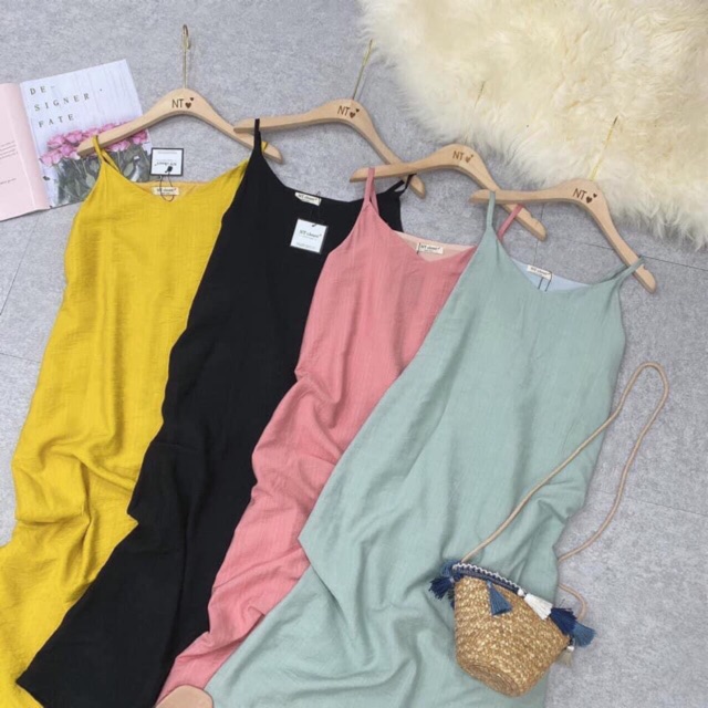 Váy hai dây đũi xước màu pastel siêu xinh hàng bán shop | BigBuy360 - bigbuy360.vn