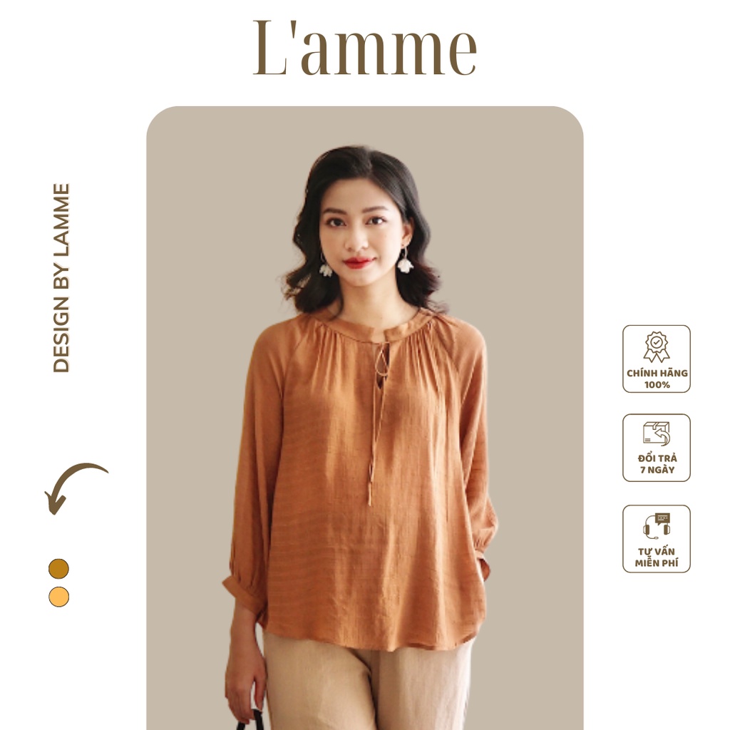 Áo bầu Lyna Shirt chất tơ mềm, có nơ buộc cổ, dáng áo gọn gàng thích hợp mặc đi làm By LAMME