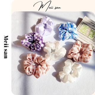 Scrunchies dây buộc tóc vải co giãn họa tiết caro, dây cột tóc thời trang cho nữ - Meiisan