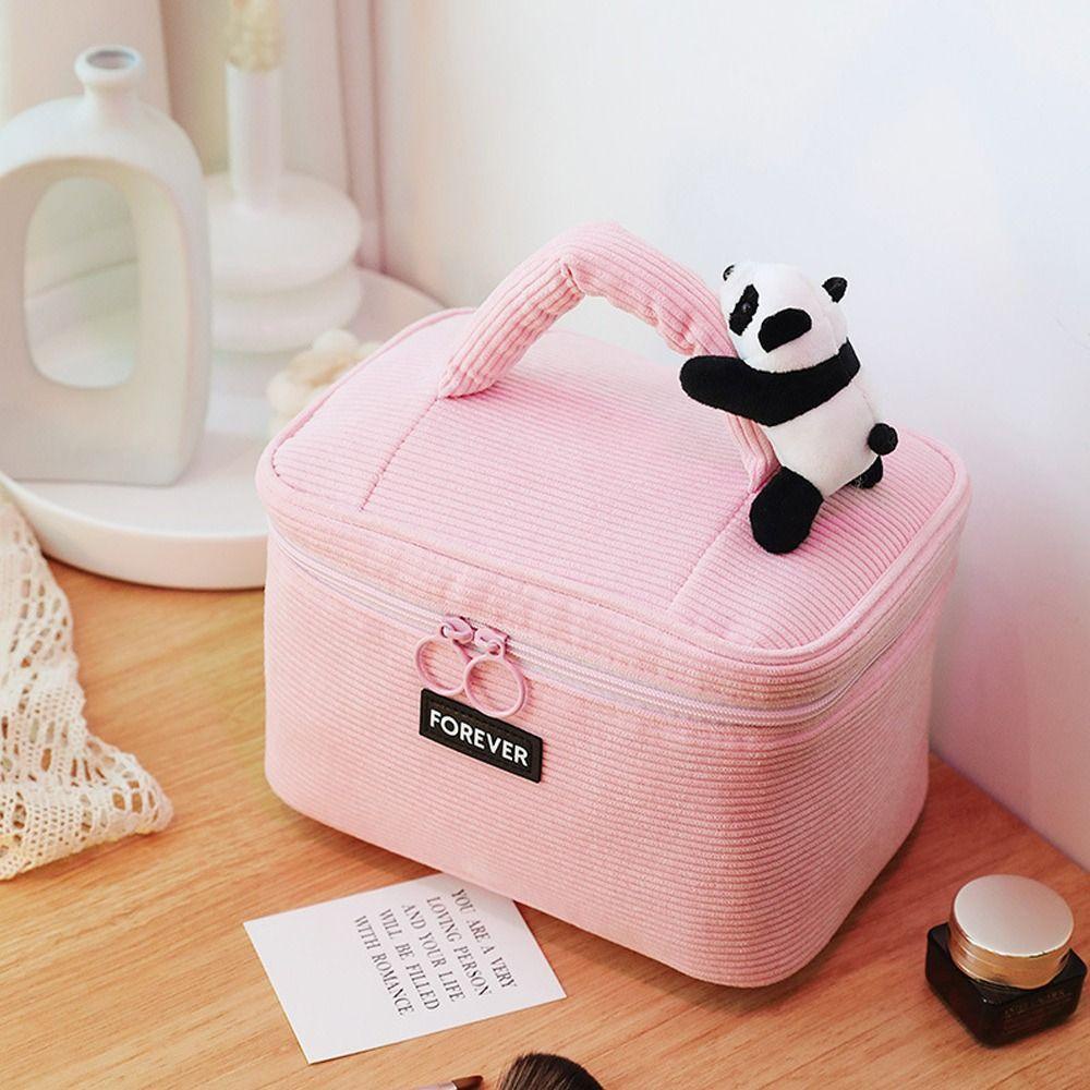 Túi Đựng Mỹ Phẩm Bằng Vải Nhung Kẻ Hình Gấu Trúc Hoạt Hình Kích Thước Lớn