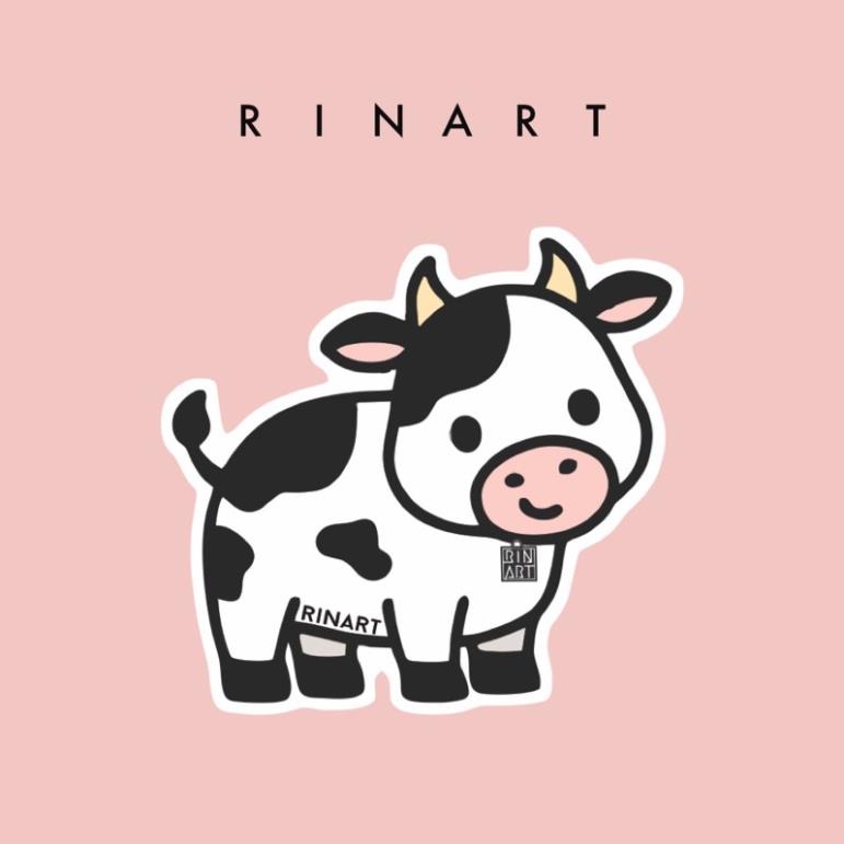 STICKER BÒ SỮA RINART CÁ TÍNH DÁN TRANG TRÍ ĐIỆN THOẠI LAPTOP VALI MŨ BẢO HIỂM XE MÁY TỦ KỆ