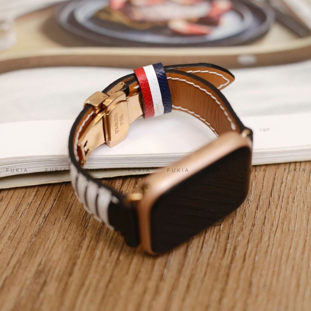 Dây da thủ công Epsom Thom Browne Đen dành cho Apple Watch đồng hồ thông minh Series 1/2/3/4/5/6/7/SE DDTC179