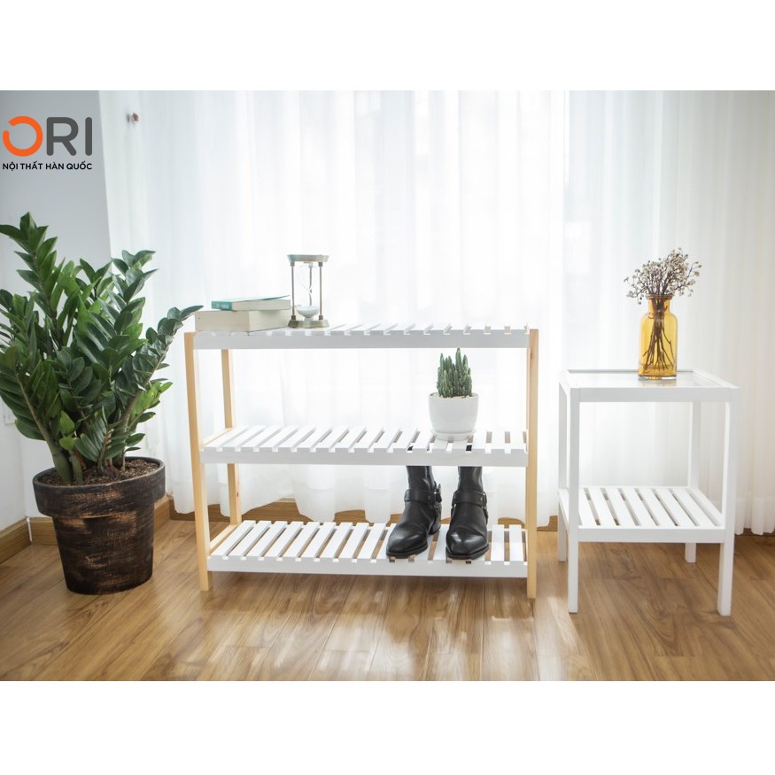 COMBO KỆ GỖ 3 TẦNG LẮP RÁP - KỆ GỖ MẶT KÍNH HÀN QUỐC - BENCH 3F - GLASS SHELF - WHITE