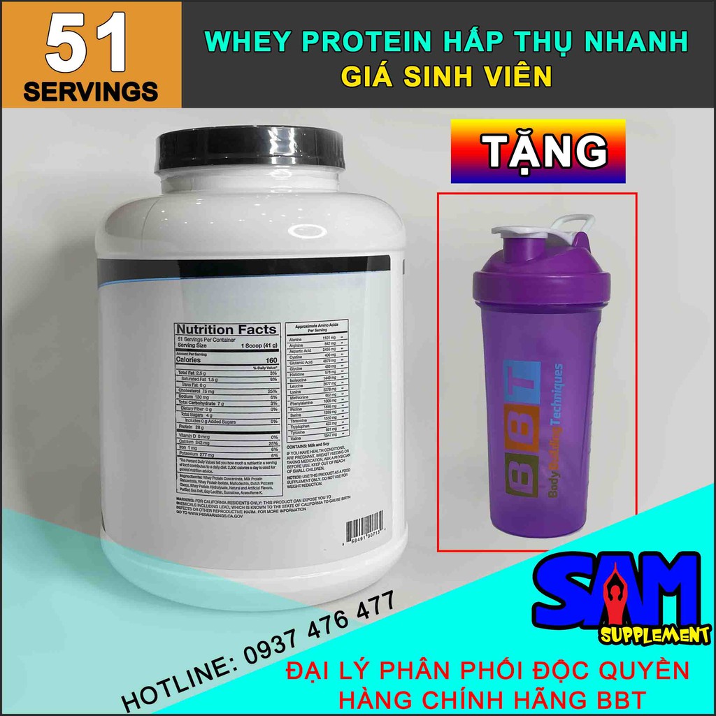 RSP Whey Protein Powder hấp thụ nhanh 28g protein/liều dùng, siêu tăng cơ - Giá sinh viên - Tem nhãn BBT, THOL