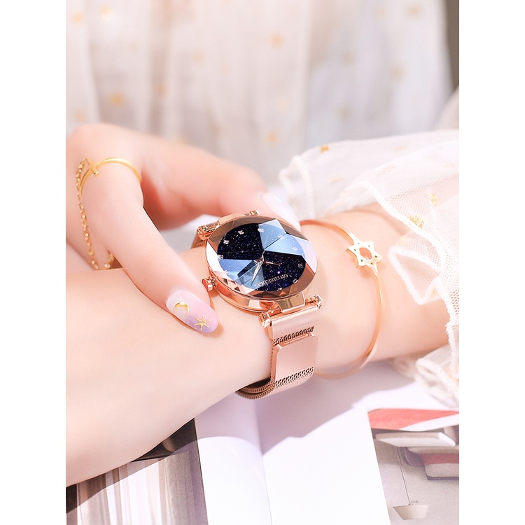 Jam Tangan Wanita Women Watch Sakura Bracelet Simple Fashion Đồng hồ màu hồng dây da Đồng hồ tương tự thạch anh sáng dạ quang