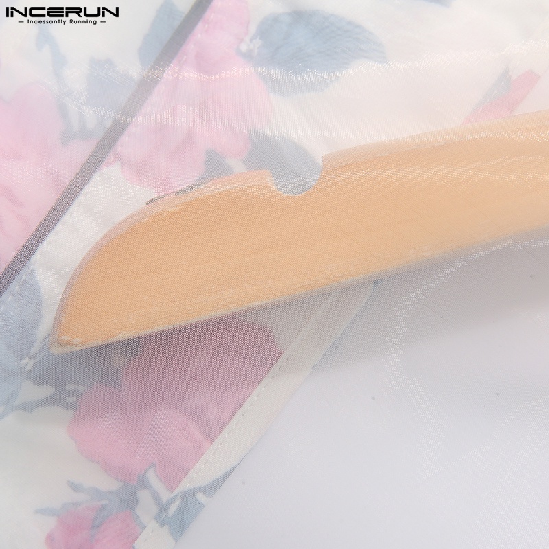 INCERUN Áo Sát Nách Trong Suốt In Hoa Thời Trang Mùa Hè Cho Nam
