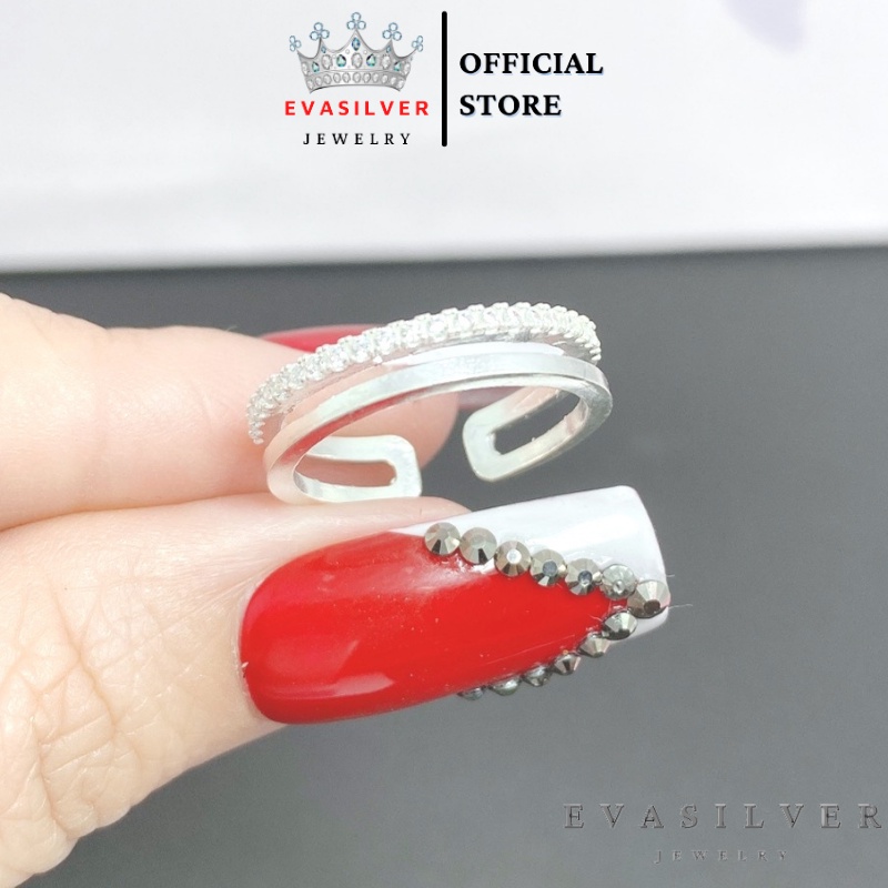 Nhẫn hở 2 hàng cá tính, nhẫn nữ chất liệu bạc ta sang trọng - Trang sức bạc Evasilver