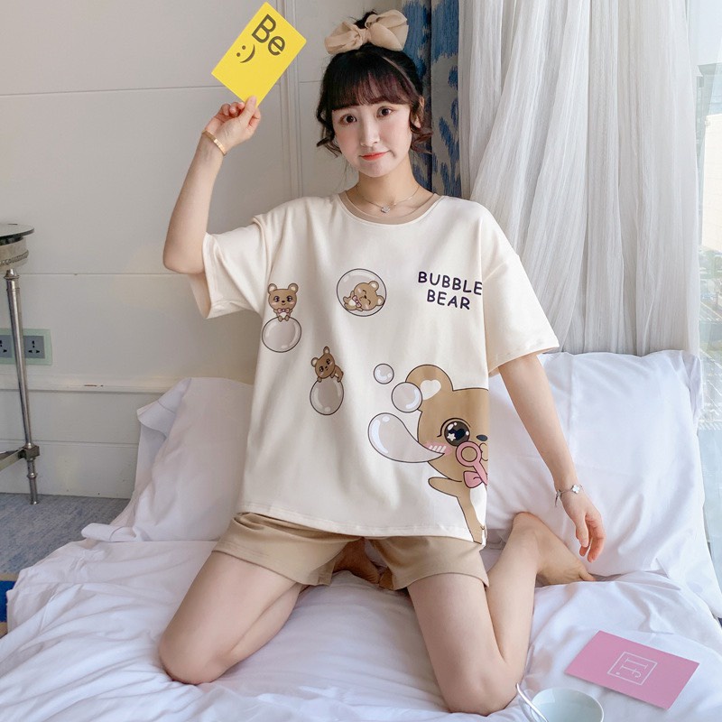 Đồ bộ nữ mặc nhà dễ thương chất cotton cao cấp tay cộc quần đùi mùa hè mát mẻ BC12