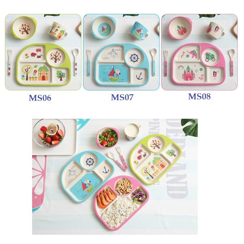 Set 5 món Bát ăn dặm sợi tre Bamboo cao cấp