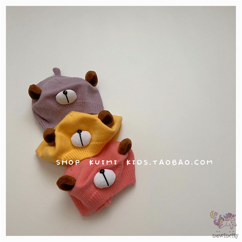 Mũ Beanie Dệt Kim Hoạ Tiết Hoạt Hình Phong Cách Hàn Quốc Cho Bé