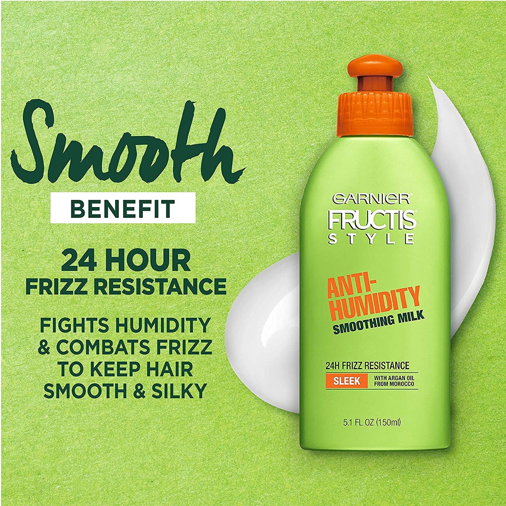 Sữa mượt tóc &amp; kháng khí hậu ẩm Garnier Fructis Style Anti-Humidity Smoothing Milk 150ml (Mỹ)