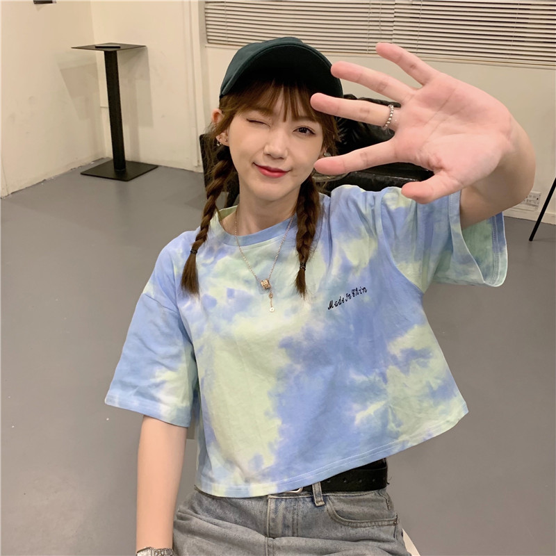 SUXI Áo croptop tay ngắn dáng rộng trẻ trung thời trang cho nữ