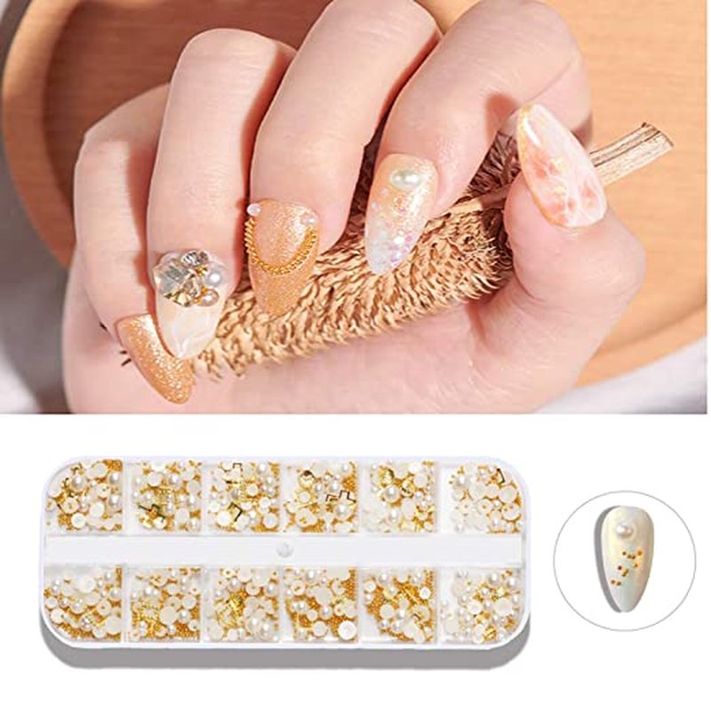 [Hàng mới về] Hộp 12 ngăn phụ kiện trang trí móng tay 3d bằng kim loại