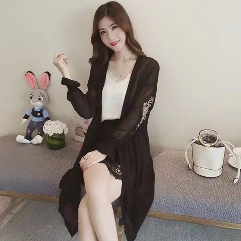 Áo Sơ Mi Chiffon Dài Tay Họa Tiết Thêu Thời Trang Cho Nữ